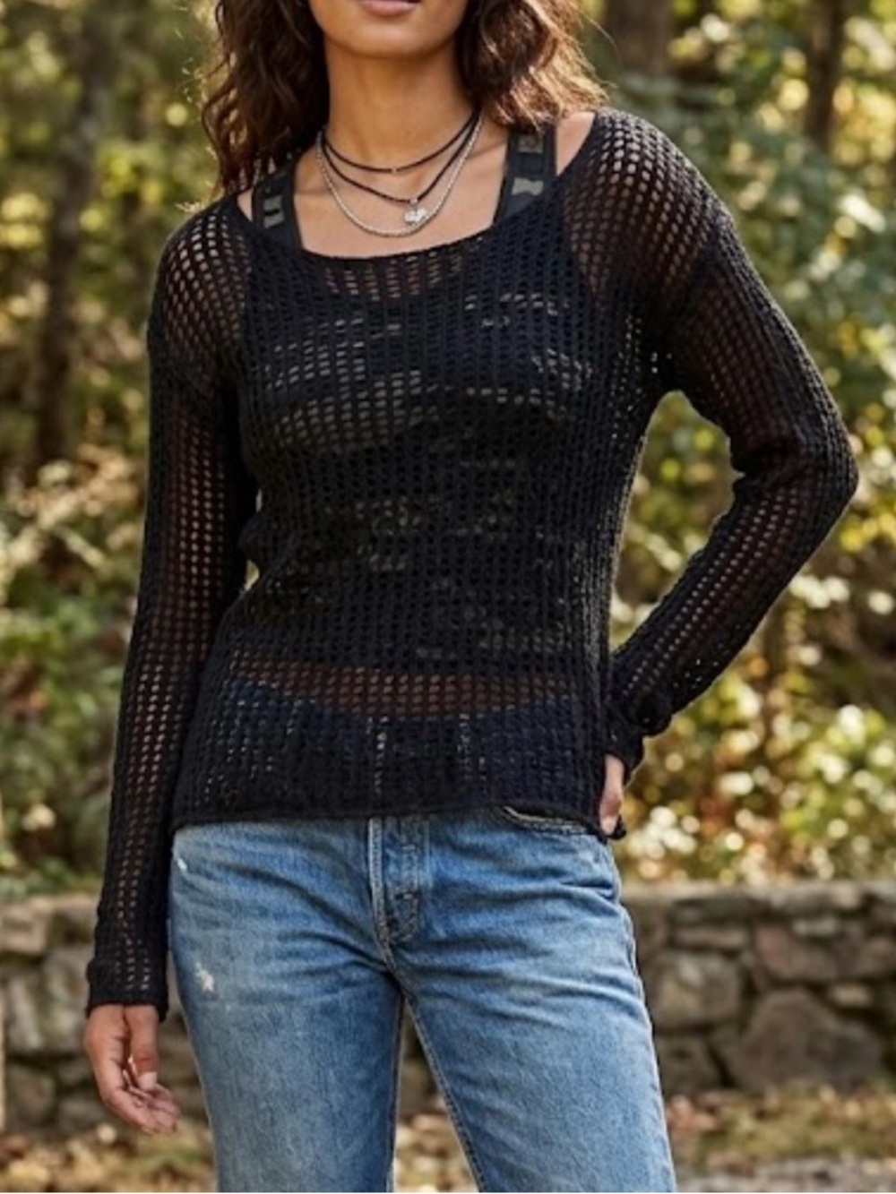 John Galt loose knit mohair blend long sleeve sweater pullover semi sheer medium